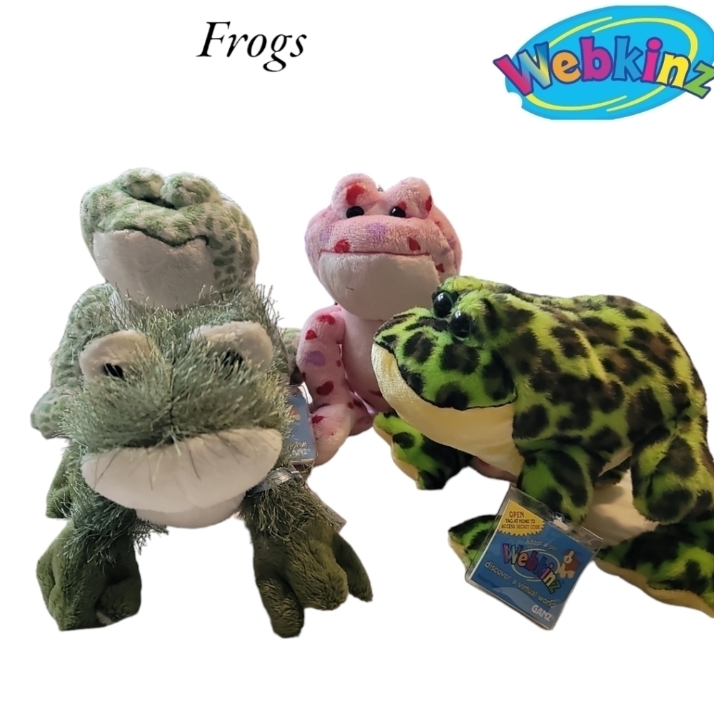 WEBKINZ Lot of 4 Frogs Plush New w Unused Codes Spotted, Love, Bull, Frog